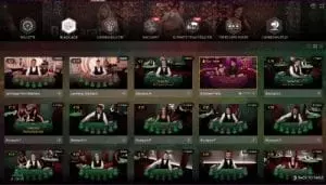Evolution Gaming's live dealer blackjack lobby Evolution live dealer lobby