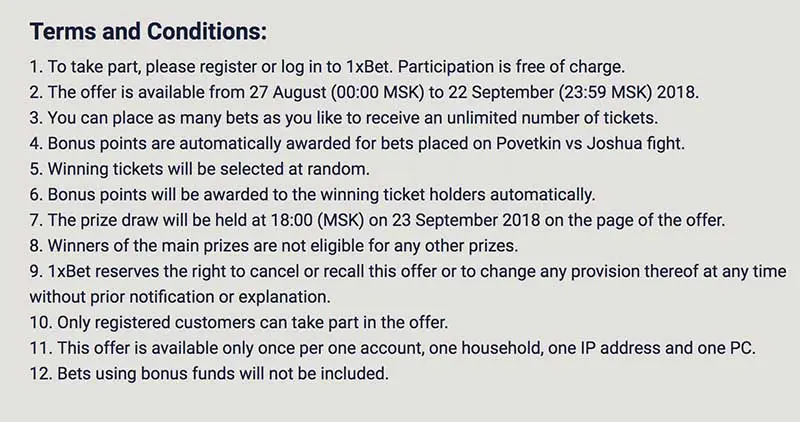 1XBet Car Terms and conditions