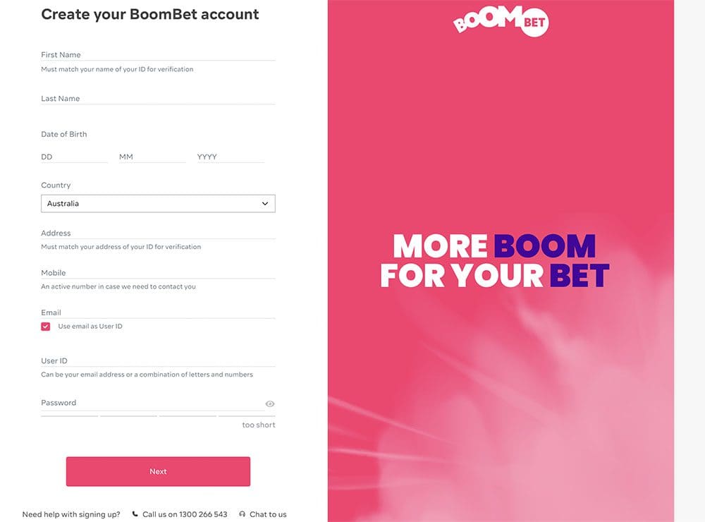How to register at Boombet.com.au